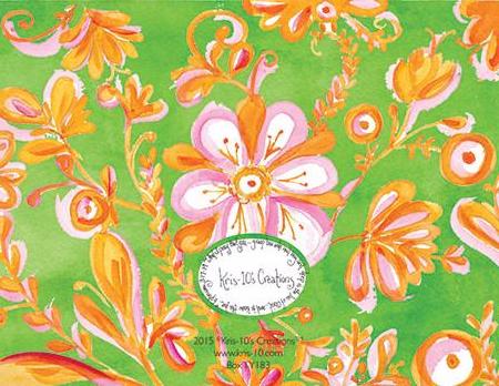 Pink Floral on Green Boxed Notes