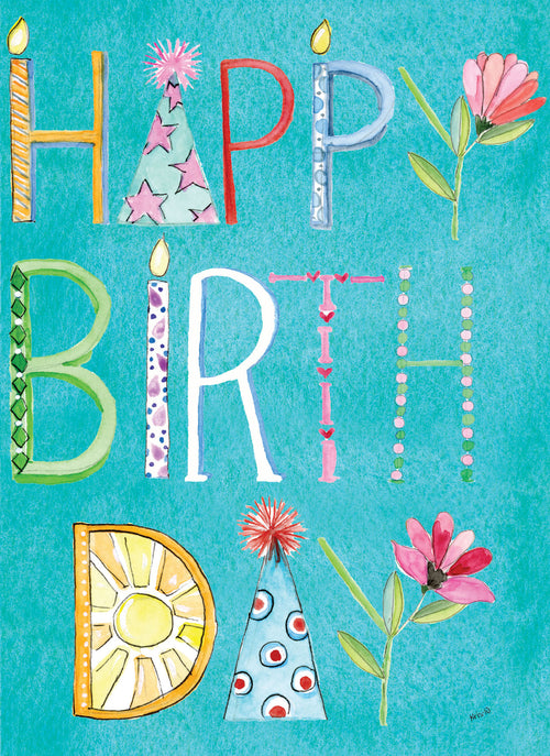 Birthday Letters with Stars (Teal)